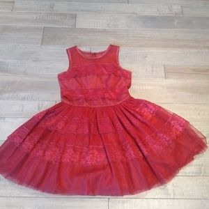 Girls Dress Floral Red Lace